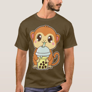 Kawaii Cute Zodiac Boba Monkey Banana Bubble Tea T-shirt