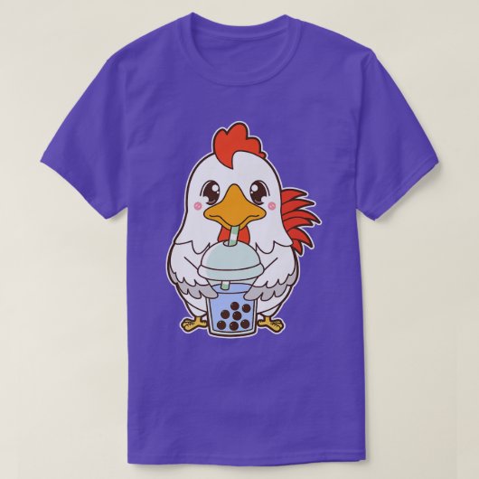 Kawaii Cute Zodiac Boba Rooster Blue Bubble Pearl T-shirt (Design voorkant)