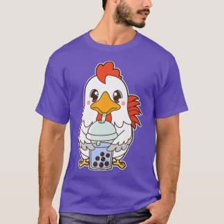 Kawaii Cute Zodiac Boba Rooster Blue Bubble Pearl T-shirt