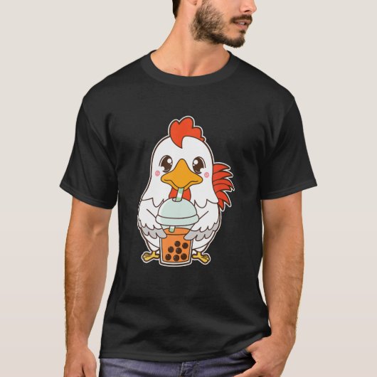 Kawaii Cute Zodiac Boba Rooster Thai Iced Bubble T-shirt (Voorkant)