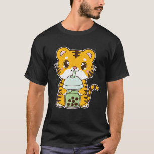 Kawaii Cute Zodiac Boba Tiger Matcha Green Bubble T-shirt