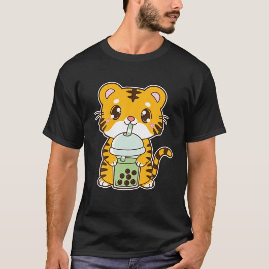 Kawaii Cute Zodiac Boba Tiger Matcha Green Bubble T-shirt (Voorkant)