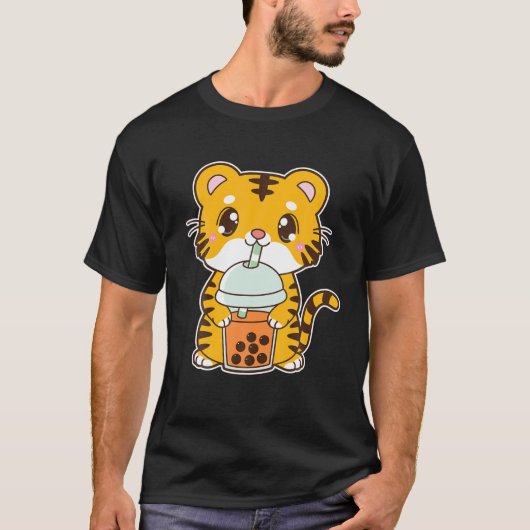 Kawaii Cute Zodiac Boba Tiger Thai Iced Bubble Mil T-shirt (Voorkant)