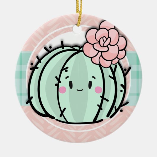 Kawaii Cutie Cactus Succulent Kerstmis Keramisch Ornament (Voorkant)