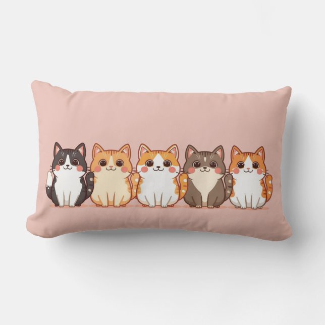 Kawaii Cutie Kitty Crew | Knus Roze Roze Kat Moede Kussen (Voorkant)
