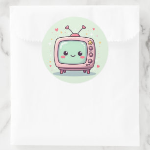 Kawaii Cutie TV – Pastelantennevriend Ronde Sticker