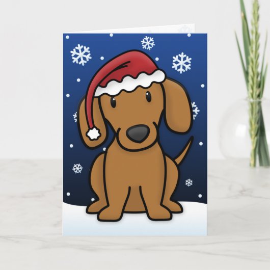 Kawaii Dachshund-kerstkaart (rood) Feestdagen Kaart (Voorkant)