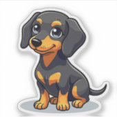 Kawaii Dachshund Puppy – Hartvormige Ogen Sticker (Voorkant)