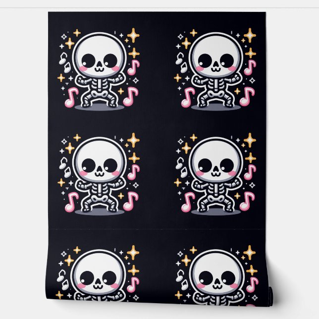 Kawaii Dancing Skeleton Halloween Schattige Spooky Behang (Afrollen)