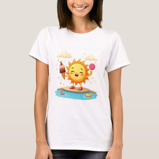 Kawaii Dancing Sun Ice Cream Zomer T-shirt (Voorkant)