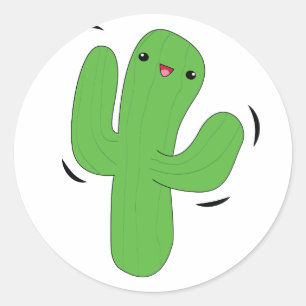 Kawaii dansende cactus sticker. ronde sticker