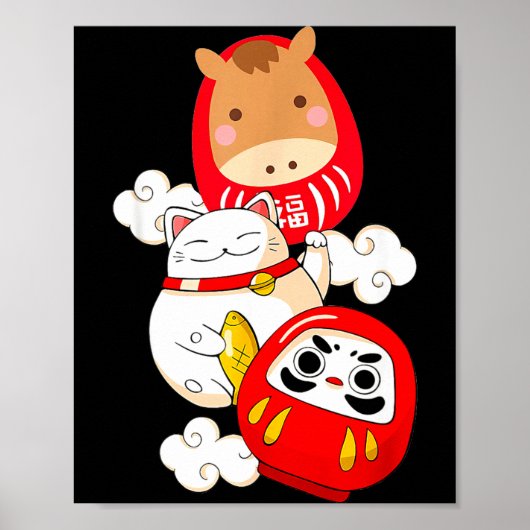 Kawaii Daruma Japanese New Year 2026 Year Of The H Poster (Voorkant)