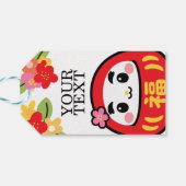 Kawaii daruma-patroon cadeaulabel (Achterkant Horizontaal)