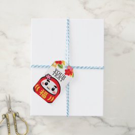 Kawaii daruma-patroon cadeaulabel
