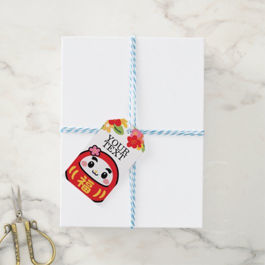 Kawaii daruma-patroon cadeaulabel (Met Touw)