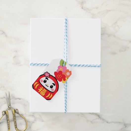 Kawaii daruma-patroon cadeaulabel (Met Touw)