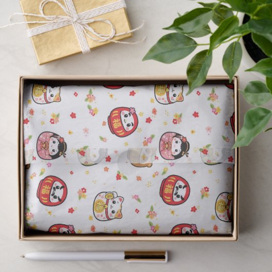 Kawaii daruma patroon tissuepapier (Geschenk)