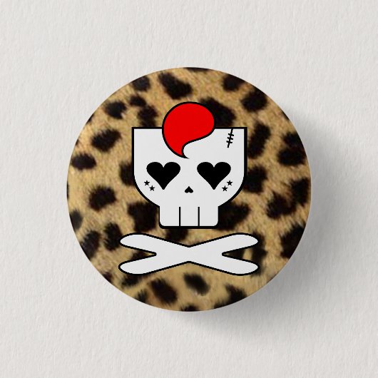 KAWAII DEATHROCK SCHEDEL CHEETAH PRINT PIN BUTTON (Voorkant)
