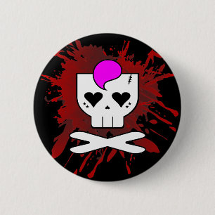 KAWAII DEATHROCK SKULL BLOOD SPLATTER PIN-BUTTON RONDE BUTTON 5,7 CM