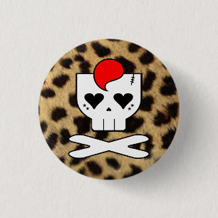 KAWAII DEATHROCK SKULL CHEETAH PRINT PIN-BUTTON RONDE BUTTON 3,2 CM