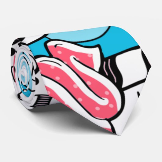 Kawaii Desserts Psychedelic Fun Illustration Blue Stropdas (Opgerold)