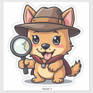 Kawaii Detective Pup houdt een kijkglas vast Sticker