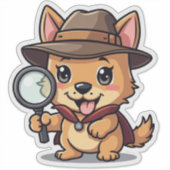 Kawaii Detective Pup houdt een kijkglas vast Sticker (Voorkant)