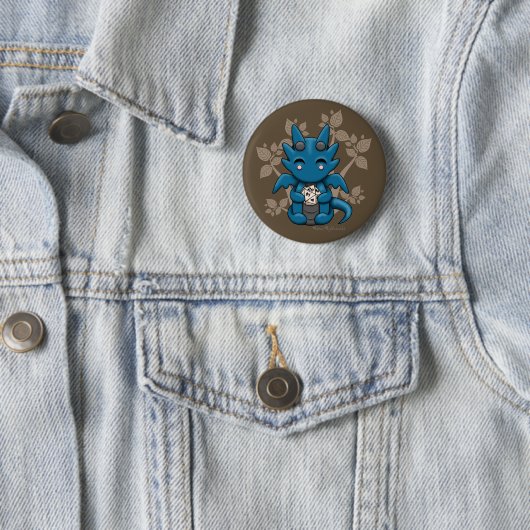 Kawaii Dice Dragon Button Pin (In situ)
