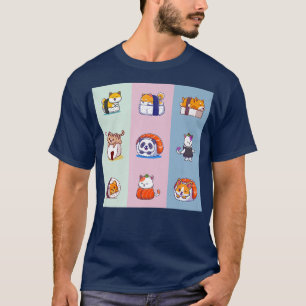 Kawaii dier sushi rolls, Mooie katten Shibas Panda T-shirt