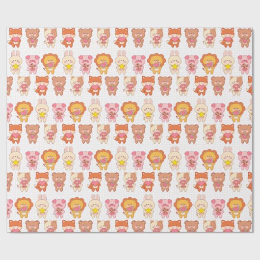 Kawaii Dieren met voedsel Cadeaupapier (Vlak)