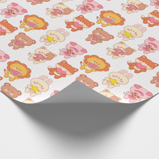 Kawaii Dieren met voedsel Cadeaupapier (Hoek)