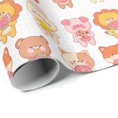 Kawaii Dieren met voedsel Cadeaupapier (Rol Hoek)