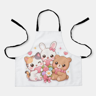 Kawaii Dieren Vrienden Harten & Bloemen Keuken Sch Schort