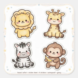 Kawaii Dierenstickerblad 6 Stuks Waterdicht Vierkante Sticker