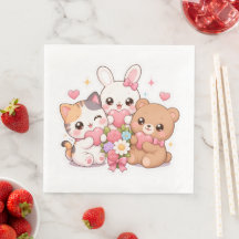 Kawaii dierenvrienden Harten & Bloemen papieren se