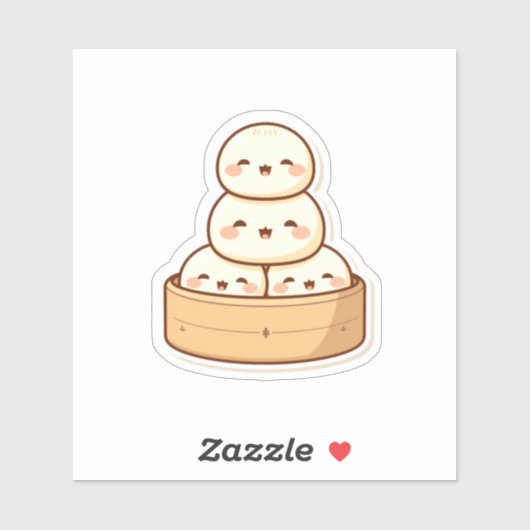 Kawaii Dim Sum Bamboe Stoom Dumplings Sticker (Vel)