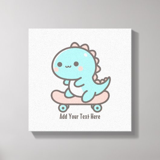Kawaii Dino op skateboard gepersonaliseerde tekst Canvas Afdruk (Voorkant)