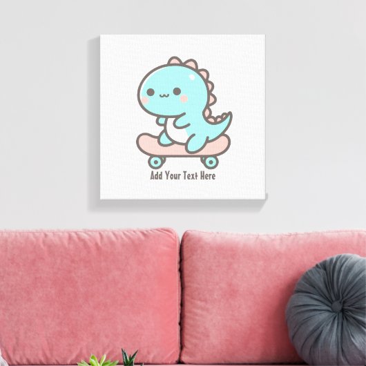 Kawaii Dino op skateboard gepersonaliseerde tekst Canvas Afdruk (Insitu (Woonkamer))