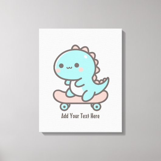 Kawaii Dino op skateboard gepersonaliseerde tekst Canvas Afdruk (Voorkant)