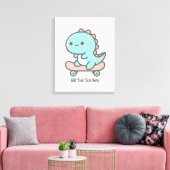 Kawaii Dino op skateboard gepersonaliseerde tekst Canvas Afdruk (Insitu (Woonkamer))