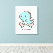 Kawaii Dino op skateboard gepersonaliseerde tekst Canvas Afdruk (Insitu (Houten vloer))