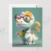Kawaii Dinosaur Doctor Floral Briefkaart (Voorkant / Achterkant)
