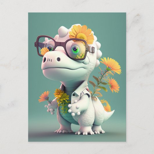 Kawaii Dinosaur Doctor Floral Briefkaart (Voorkant)