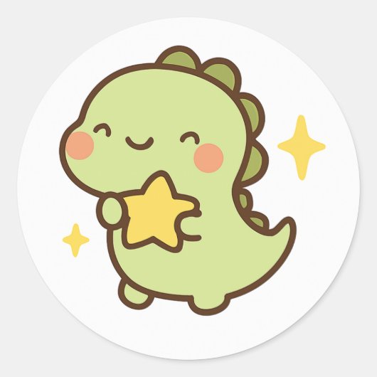 Kawaii Dinosaur Holding Star Sticker (Voorkant)