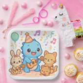 Kawaii Dinosaur Kinder feestontwerp - Schattigee D Papieren Bordje (Feest)