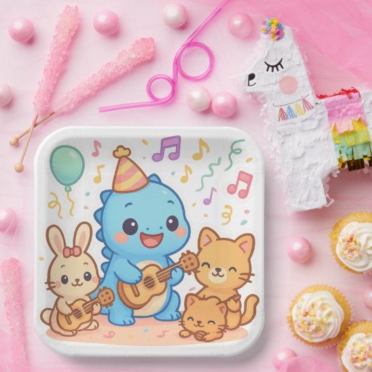 Kawaii Dinosaur Kinder feestontwerp - Schattigee D Papieren Bordje (Feest)