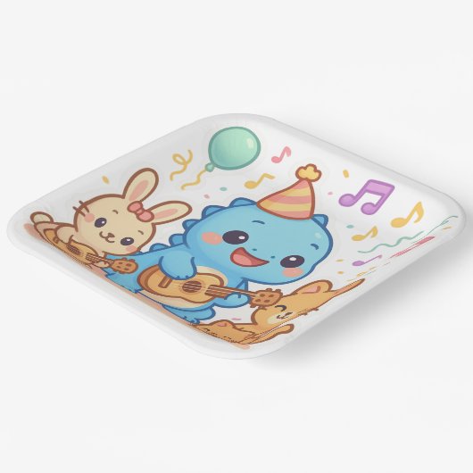 Kawaii Dinosaur Kinder feestontwerp - Schattigee D Papieren Bordje (Gebogen)