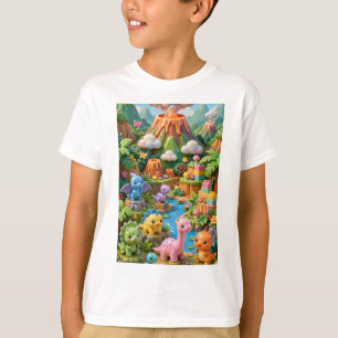 Kawaii Dinosauren Jungle Vulkaan Verticaal T-shirt