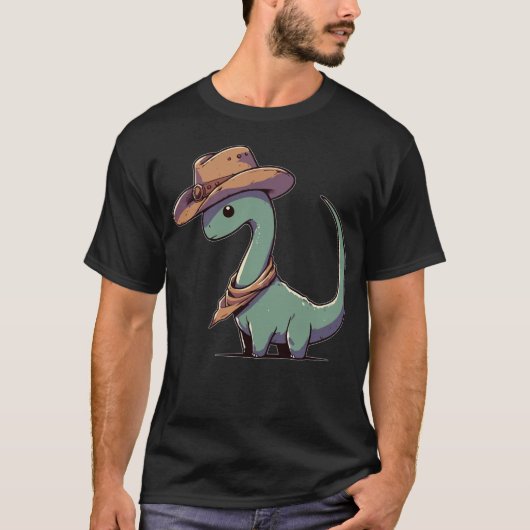 Kawaii Dinosaurus Brontosaurus Cowboy Grappig T-shirt (Voorkant)