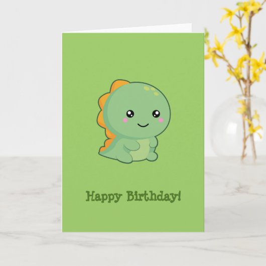 Kawaii dinosaurus gelukkige verjaardag kaart (Gele Bloem)